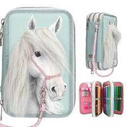 Miss Melody Triple Pencil Case With Horse Head Application