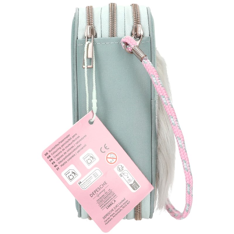 Miss Melody - Triple Pencil Case With Horse Head Application - Sage Green