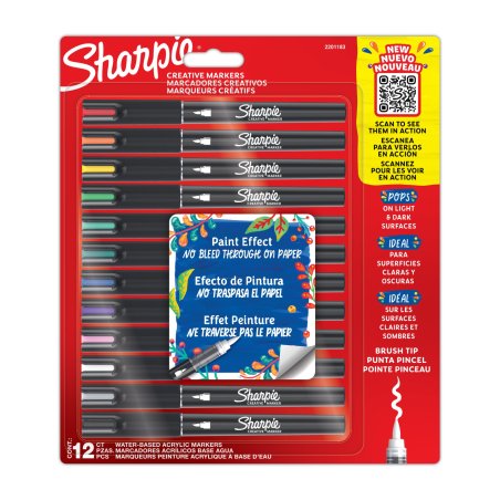 Sharpie - Acrylic Marker Assorted Colours Brush tip - 12-Blister (2201183)
