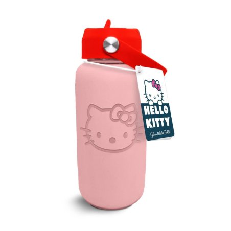 HELLO KITTY - Bouteille d'eau en Verre avec Silicone 800ml