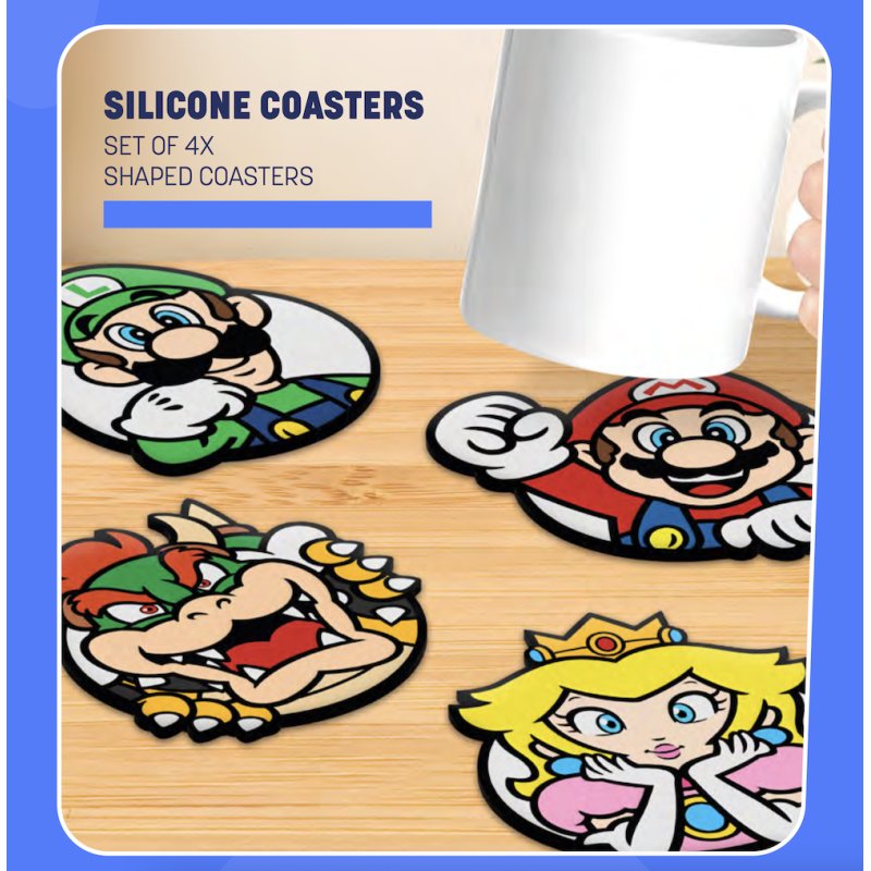SUPER MARIO - Set de 4 Sous-Verre en Silicone
