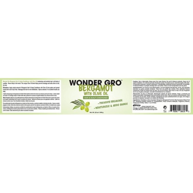 Wonder Gro Bergamot with Olive Oil Hair Grease Styling Conditioner 12 fl oz - Prevents Breakage - Moisturizes and Adds