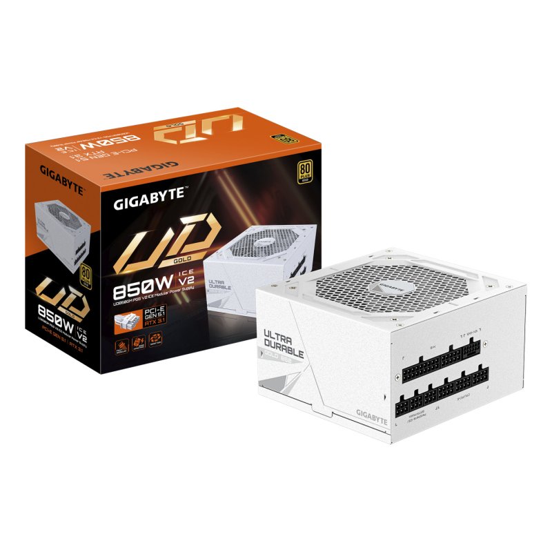 GIGABYTE UD850GM PG5 V2 ICE Bloc d’Alimentation – PCIe Gen 5.1, 80 PLUS Gold, Conception entièrement modulaire,