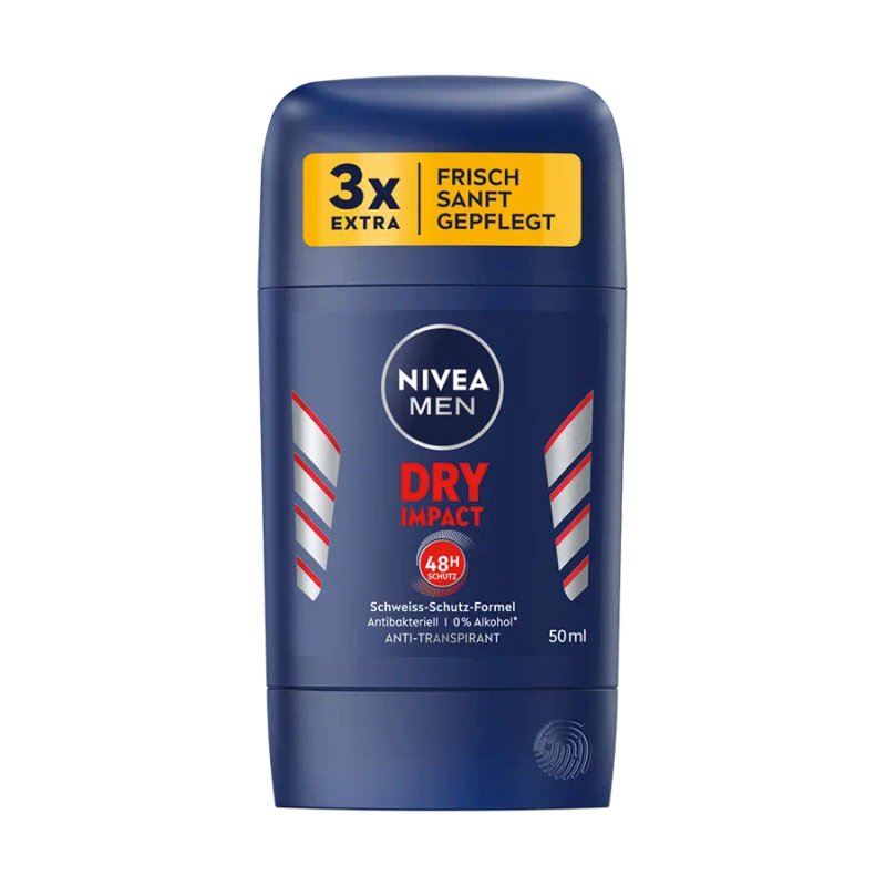 NIVEA MEN Dry Impact Deo Stick 50ml Anti-Transpirant Deodorant with 48h Sweat Protection Formula and 2 Antibacterial