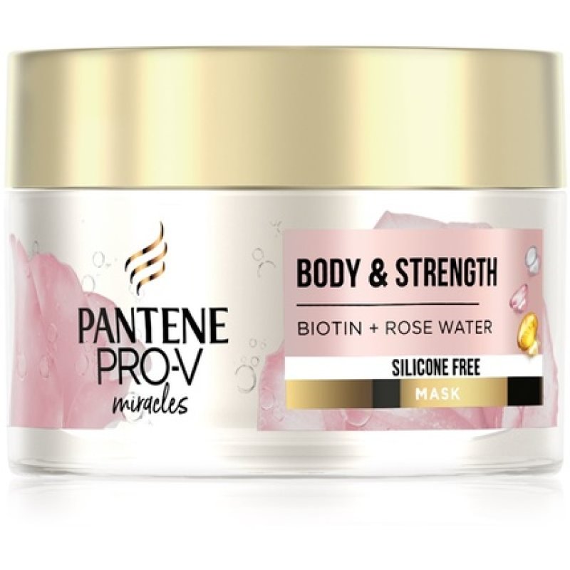 Pantene Body & Strength Rose Water Hair Mask - 160 ml, for Delicate and Normal Hair