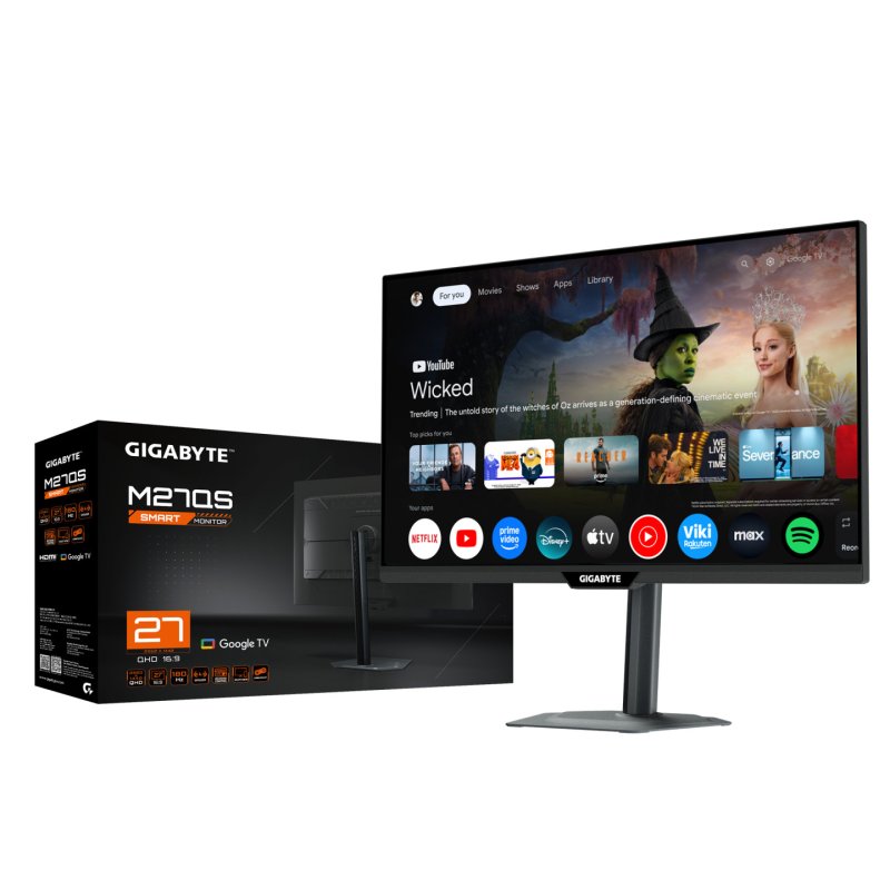 GIGABYTE M27QS 27” 2K QHD Smart Monitor- Google TV, Wireless Display, 2560 x 1440, 180Hz, 1ms, 350 cd/m², FreeSync,