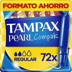 Tampax Compak Pearl Tampons with Applicator Regular Eco Size 72 Individual Pockets Light to Medium Flux 3X Comfort with