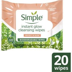 Simple Protect 'N' Glow Instant Glow Dermatologically Tested Biodegradable Wipes for Sensitive Skin