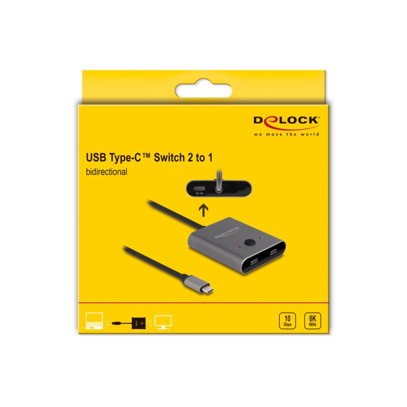 DELOCK USB 10 Gbps USB Type-C Switch 2 auf 1 bidirektional 8K