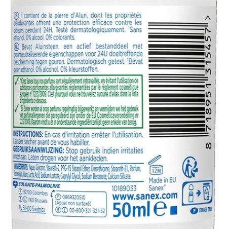 SANEX Natur Protect Sensitive Skin Roll-On Deodorant with Alum Stone for Men and Women 50ml