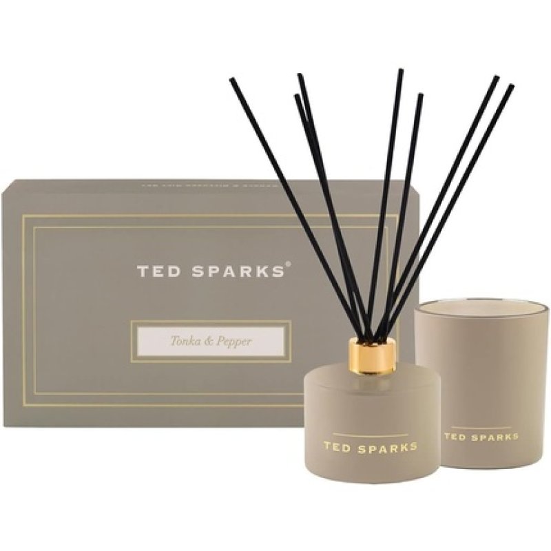 Ted Sparks Scented Candle & Diffuser Set Tonka & Pepper Taupe Gift