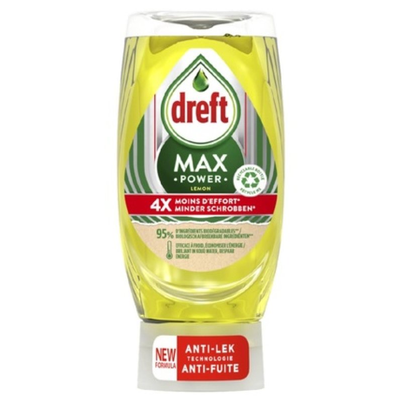Dreft Hand Dishwashing Liquid Max Power Lemon - Effective Cleaning Power With A Fresh Lemon Scent
