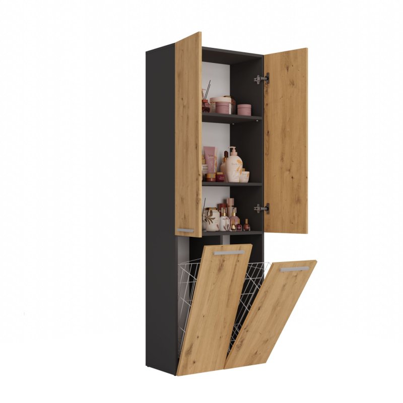 Topeshop NEL 2K DD ANT/ART KP armoire de rangement de salle de bain Graphite, Chêne