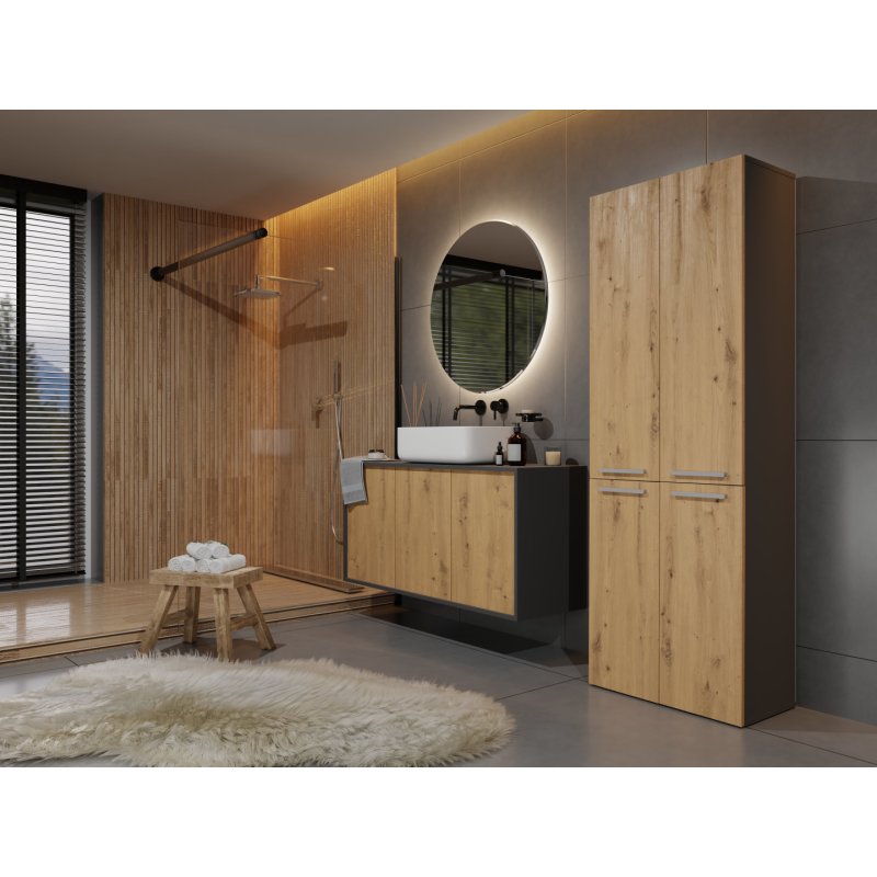 Topeshop NEL 2K DD ANT/ART KP armoire de rangement de salle de bain Graphite, Chêne