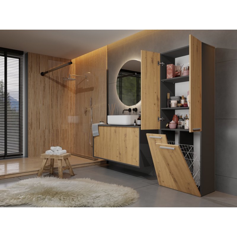 Topeshop NEL 2K DD ANT/ART KP armoire de rangement de salle de bain Graphite, Chêne