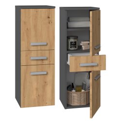 Topeshop NEL V DDS ANT/ART armoire de rangement de salle de bain Graphite, Chêne