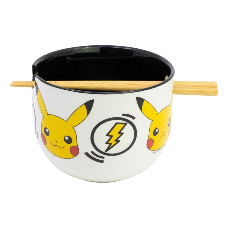 Stor Ceramic ramen bowl with chopsticks in giftbox Pokemon black logos