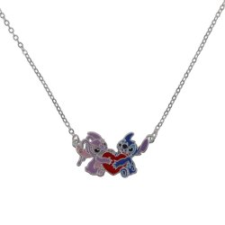 STITCH & ANGEL - Love - Collier Argenté avec Pendentif 18mm