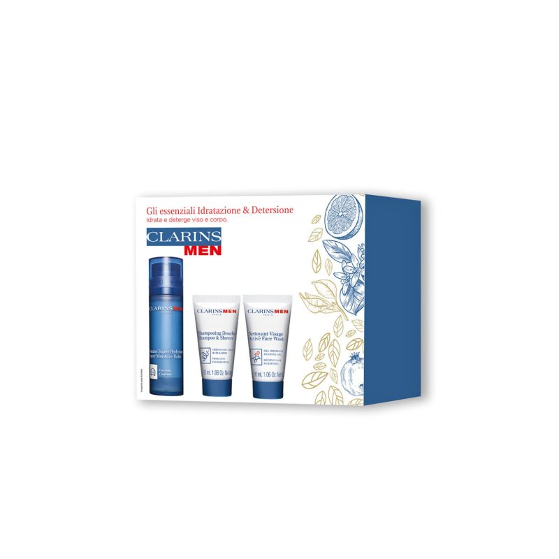 Clarins Men's Skincare Set with Moisturizing Balm 50ml, Gel 30ml, and Facial Wash 50ml
