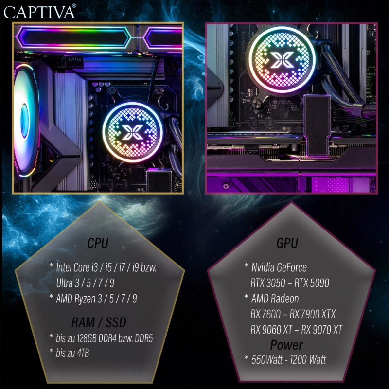 CAPTIVA R95-005 (Ryzen 7 7800X3D/RTX5070 12GB GDDR7/SSD 2TB/64GB/WLAN/Windows 11 Home 64-bit) (95005)