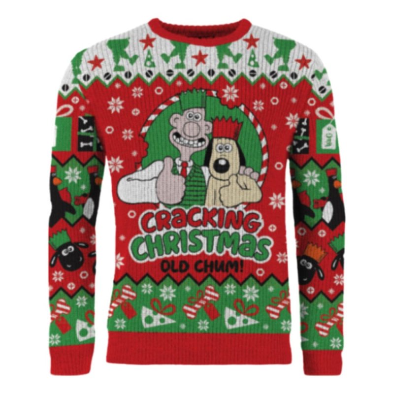 Wallace & Gromit Christmas Sweater Cracking Christmas Old Chum! Size M