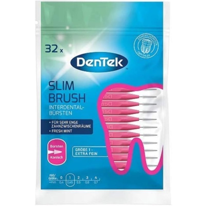 DenTek Slim Brush Size 1 Extra Fine for Very Tight Spaces with Mint Flavor and Hygienic Cover Pink