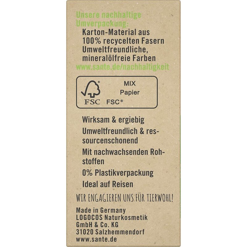 Sante Solid Shower Care Environmentally Friendly Moisturising Shower Care