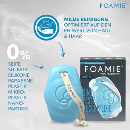 Foamie Solid Shower Gel & Shampoo for Men with Watermint and Lemon 3in1 Solid Shower and Face Cleansing Refreshing