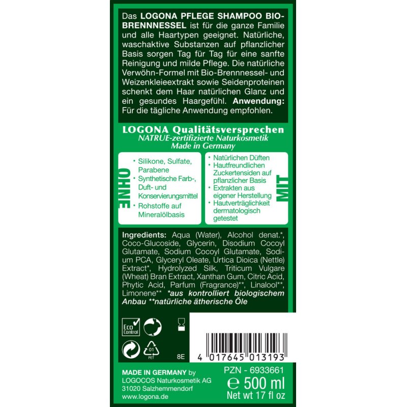 Logona Naturkosmetik Organic Nettle Shampoo - Gentle Cleansing