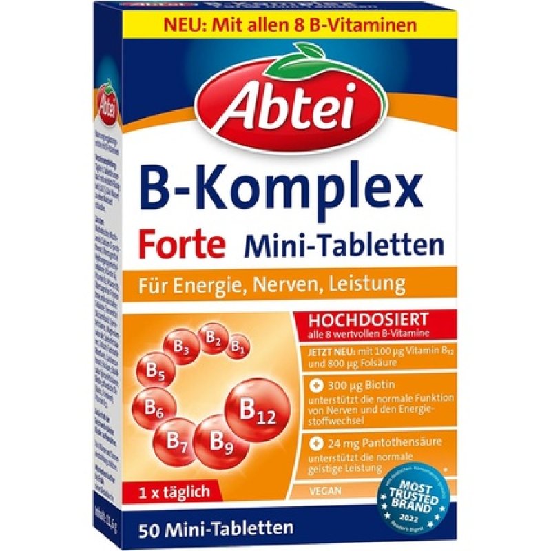 Abtei Vitamin B Complex Forte High Dose for Energy, Nerves, Performance - Tablet 50 Mini-Dragees