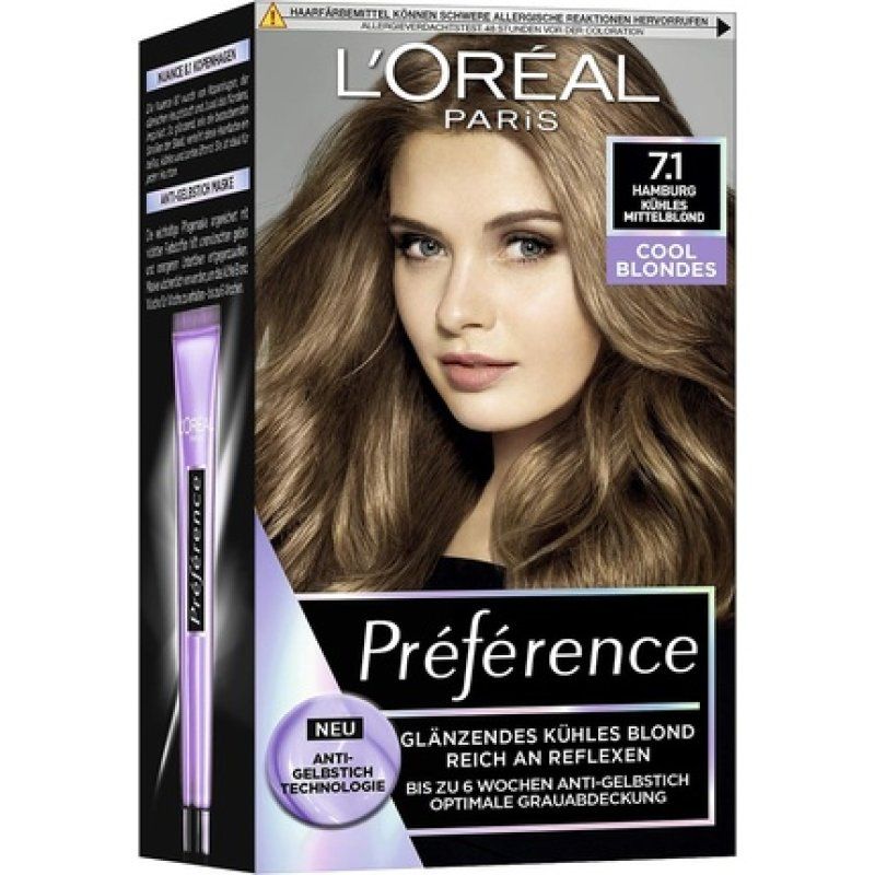 L'Oréal Paris Permanent Hair Colour with Cool Colour Result Preference Cool Blondes 7.1 Cool Medium Blonde 1 Count