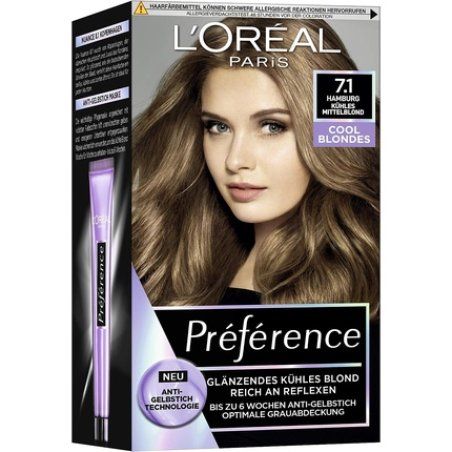 L'Oréal Paris Permanent Hair Colour with Cool Colour Result Preference Cool Blondes 7.1 Cool Medium Blonde 1 Count