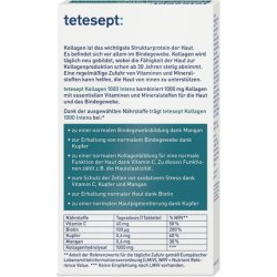 tetesept Kollagen 1000 Intens Collagen Supplement with Vitamin C, Biotin, Copper & Manganese for Skin Health 30 Tablets