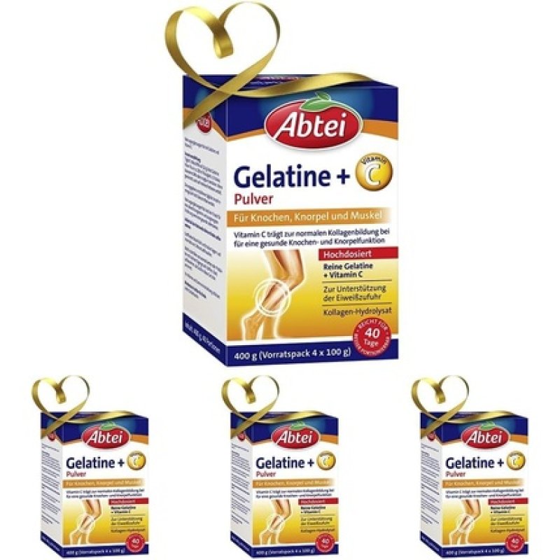 Abtei Gelatine Powder Plus Vitamin C for Muscles and Bones 400g - Pack of 4