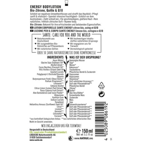 SANTE Energy Organic Lemon & Quince 150 ml Lotion Femmes