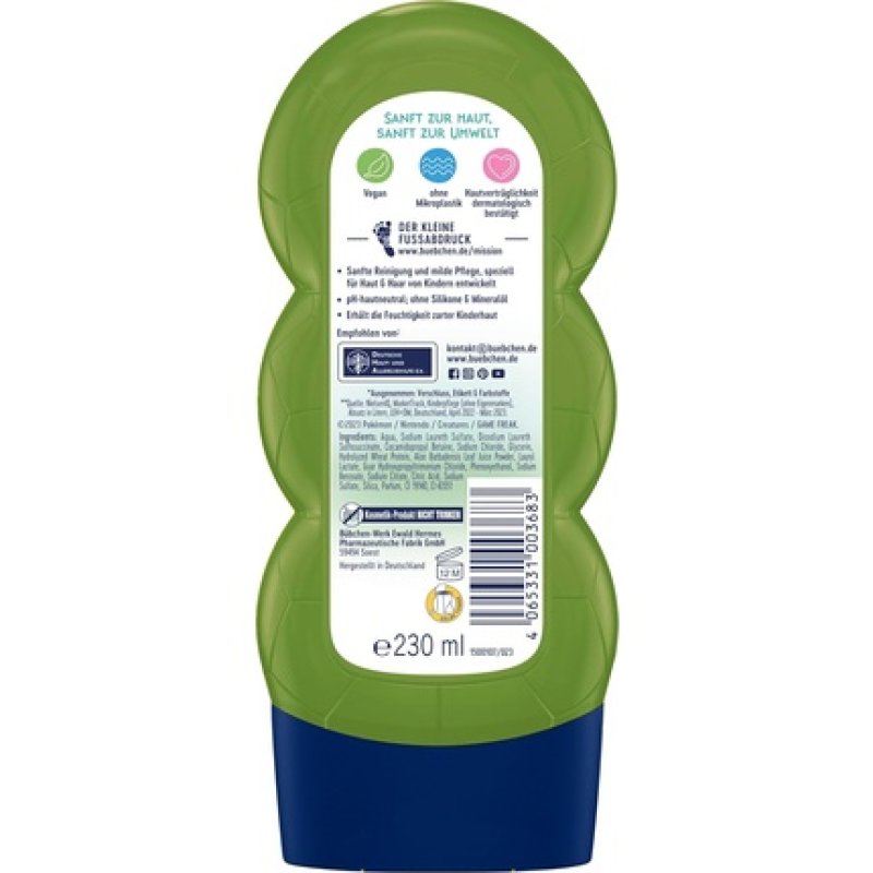 Bübchen 2in1 Shampoo & Shower Gel for Kids Pokémon Bulbasaur Edition 230ml - Nourishing Hair Wash and Mild Cleansing