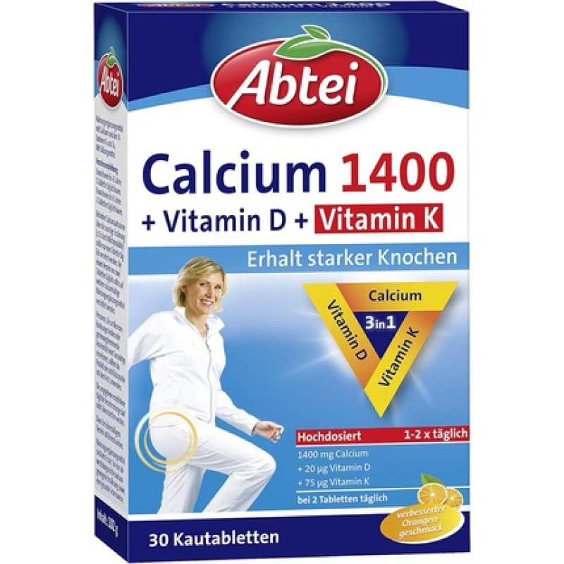 Abtei Calcium 1400 D K High Dose with Vitamin D and Vitamin K for Healthy Bones and Muscle Function Orange Flavor