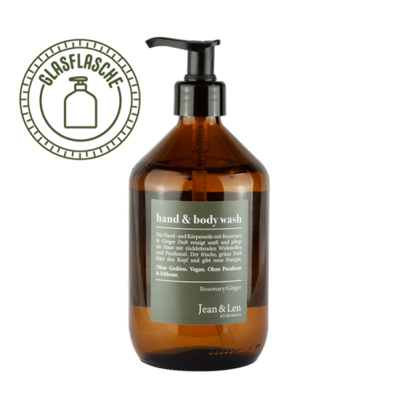 Jean & Len Hand & Body Wash Liquid Spicy Fresh Scent Rosemary & Ginger 16.09 Fl Oz