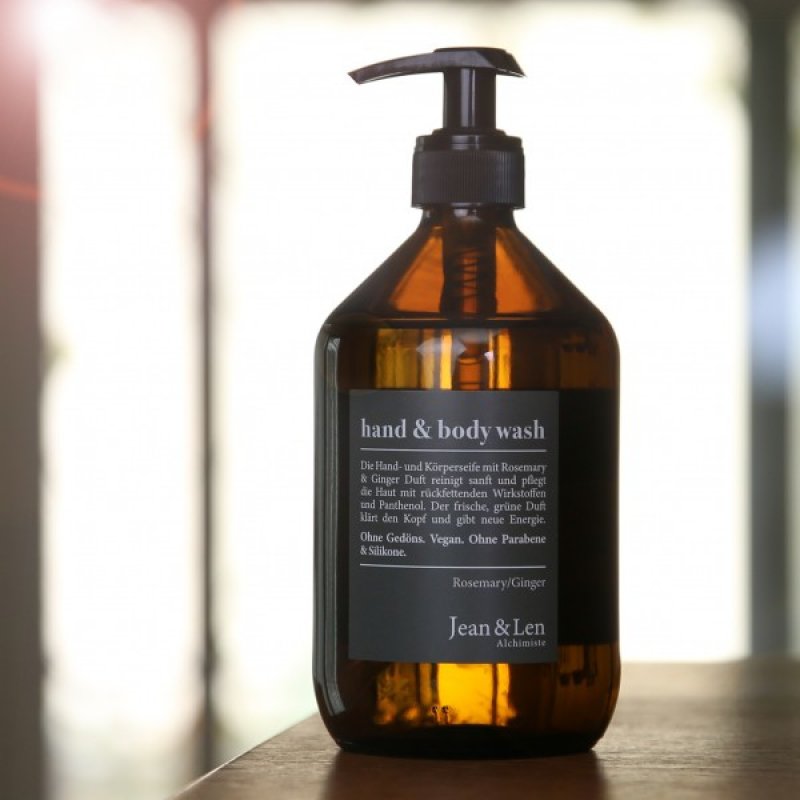 Jean & Len Hand & Body Wash Liquid Spicy Fresh Scent Rosemary & Ginger 16.09 Fl Oz