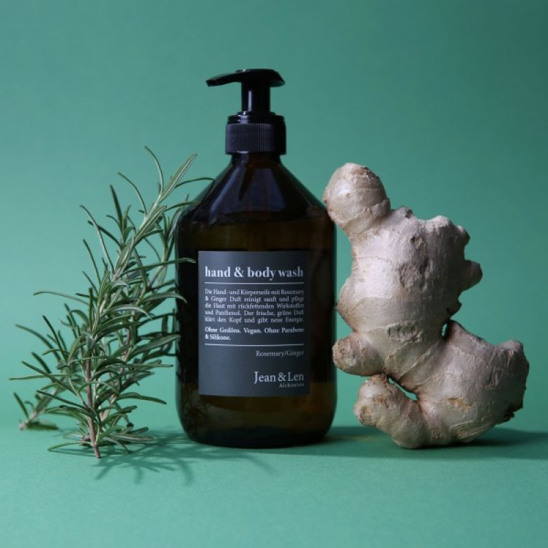 Jean & Len Hand & Body Wash Liquid Spicy Fresh Scent Rosemary & Ginger 16.09 Fl Oz