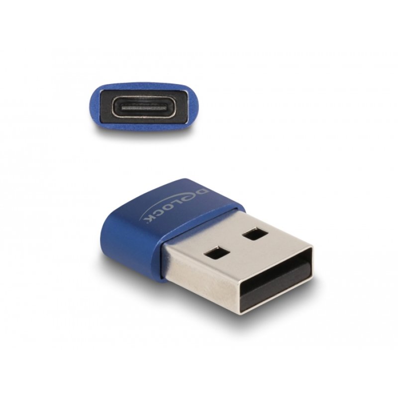 DeLOCK Adaptateur USB 2.0 USB Type-A mâle à USB Type-C femelle, bleu