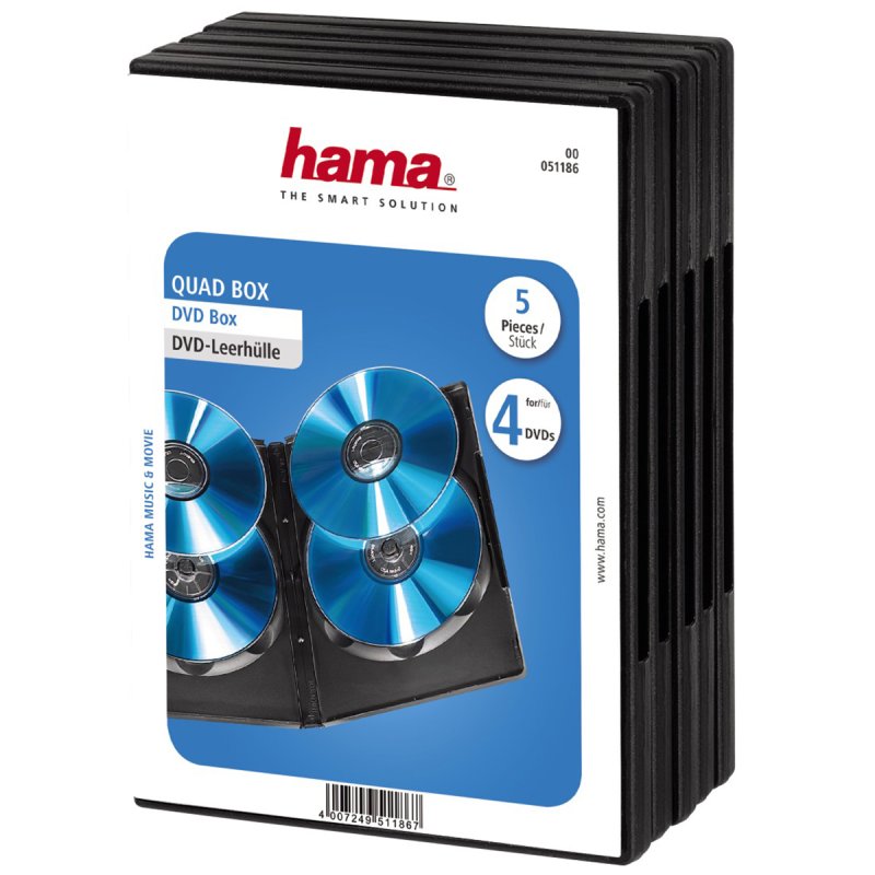 Hama Quad Box DVD/Blu-Ray Jewel Cases, 4 Discs per case, 5 pack, Black