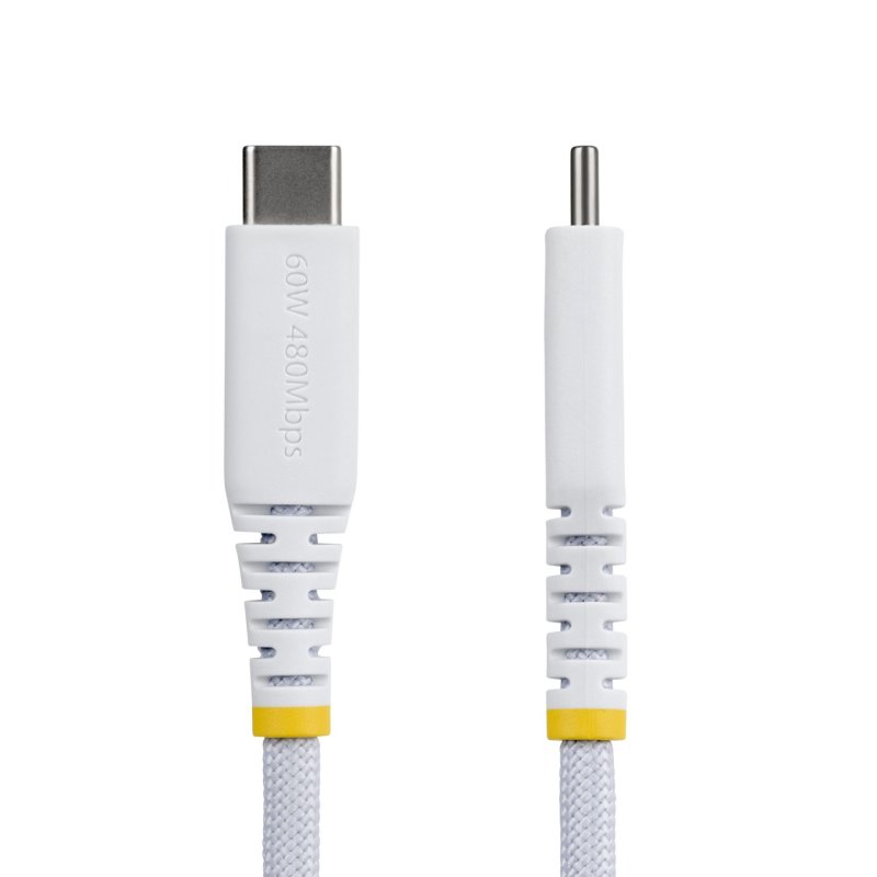 StarTech.com 15cm (6in) White USB-C Charging Cable, 60W (3A) PD, Dual-Layer Braided Nylon/TPE Jacket, Rugged USB C