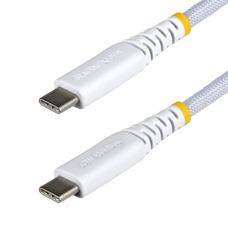 StarTech.com 3m (10ft) White USB-C Charging Cable, 60W (3A) PD, Dual-Layer Braided Nylon/TPE Jacket, Rugged USB C