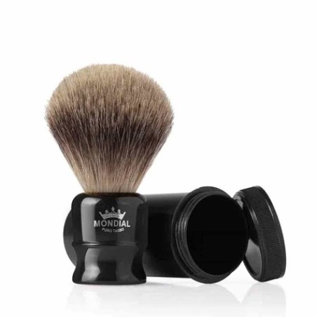 Mondial Travel Brush Pure Badger Black Plastic Handle