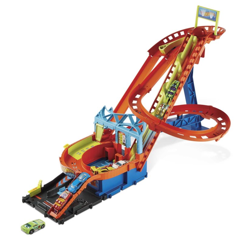 Hot Wheels City Roller Coaster Rally Track Set, With 5 Cars