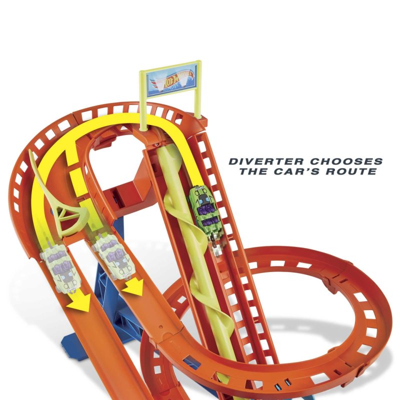 Hot Wheels City Roller Coaster Rally Track Set, With 5 Cars