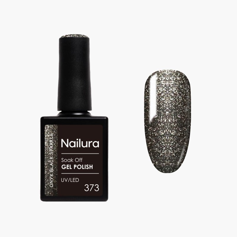 Nailura - Gel Polish 373 - Onyx Black Sparkle - 10 ml