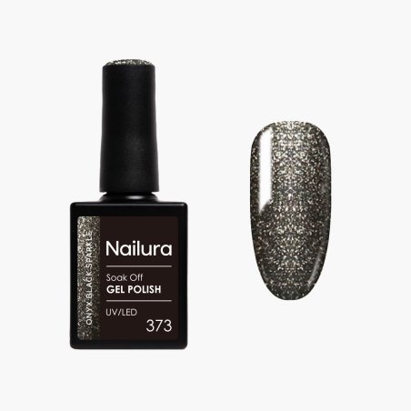 Nailura - Gel Polish 373 - Onyx Black Sparkle - 10 ml