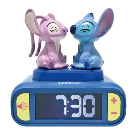 Lexibook - Stitch & Angel Night Light Alarm Clock with Sounds - Blue/Pink - Compact Size